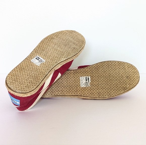 Toms Classic Red Stripe University Canvas Espadrille Slip On Shoes - Picture 7 of 13
